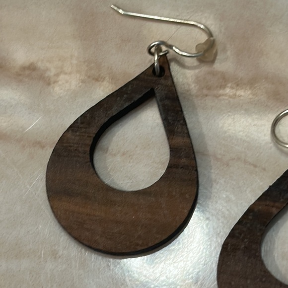 New! Statement Peace Wooden Earrings - Picture 2 of 2